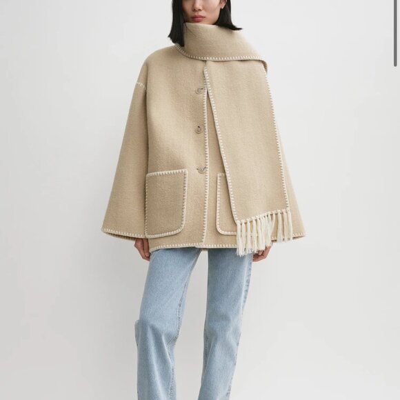 Embroidered Scarf Jacket, Camel - Picture 1 of 4